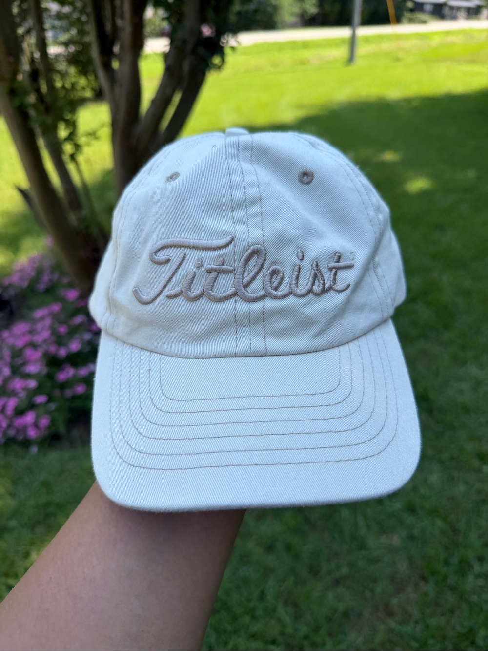 Titleist Cream Embroidered Script Hat Big Logo FNBB Golf Casual